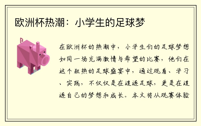 欧洲杯热潮：小学生的足球梦